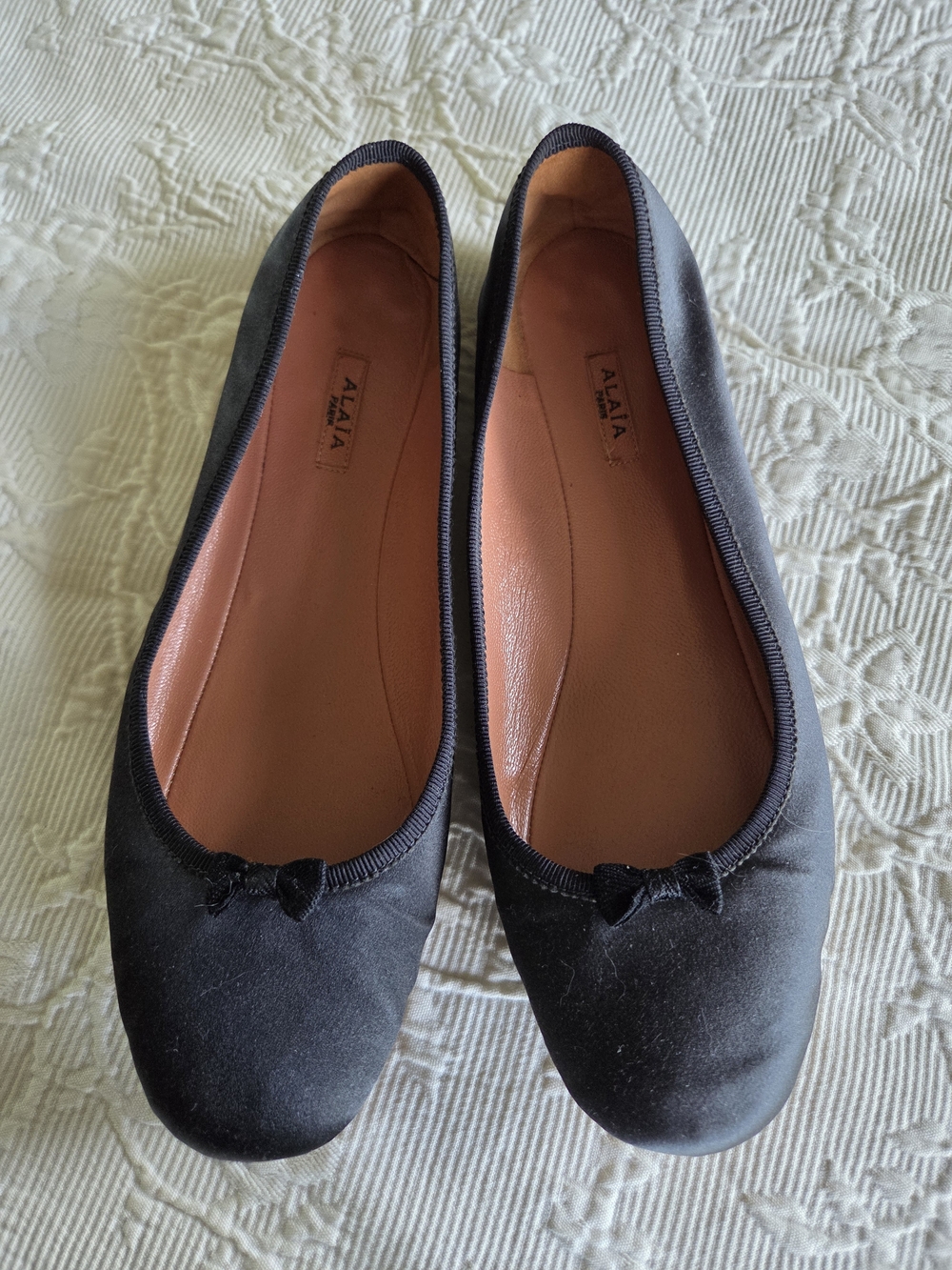 Alaia | Black Satin Ballet Flats with Bow